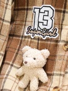 Jaket Kemeja Flanel Panjang Hangat untuk Anak Perempuan dengan Motif Beruang, Angka & Hati - Coffee Brown - View 4