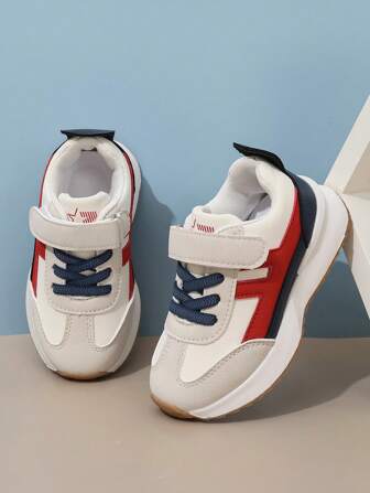 Kids Contrast Color Hook And Loop Sports Shoes, New Fashion Casual Chunky Sneakers For Boys And Girls Lightweight Running Shoes