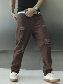 Manfinity Roghcode 男式休闲破洞锥形牛仔裤