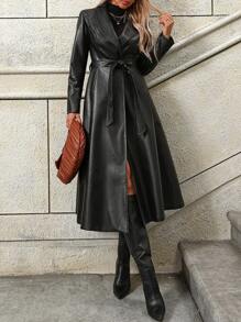 SHEIN Clasi Women Solid Color Long Trench Coat, Autumn