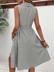 SHEIN LUNE Women Striped Tie-Up Midi Dress - Multicolor - View 2