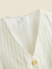 THE HAPPY LOOK Chaleco sin mangas casual a rayas con cuello en V para niñas adolescentes, primavera/verano - Beis - Ver 4