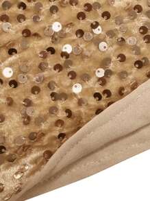 Cravure 大码女式闪亮单肩高开衩连衣裙，适合节日派对服装，超长亮片女式婚礼服装 - 香檳色 - 查看 7