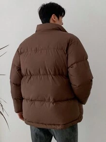 DAZY Áo khoác nam thường ngày có đệm lót in chữ, áo khoác mùa đông - Cà phê nâu - Xem 11