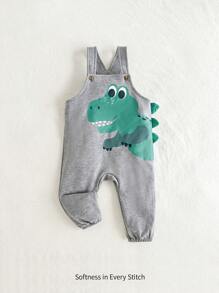 Cozy Pixies Baby Boy Cartoon Dinosaur Print Overall With 3D Horn Decor - Grey - View 1