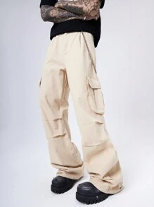 Manfinity Denimwave Men's Khaki Baggy Cargo Jeans With Multiple Pockets - Khaki - View 1