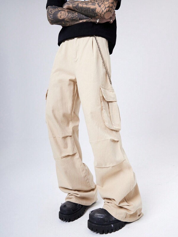 Manfinity Denimwave Men's Khaki Baggy Cargo Jeans With Multiple Pockets