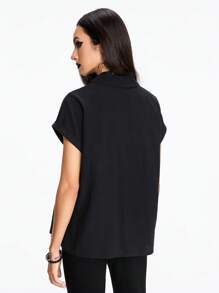 ROMWE Goth Camisa casual de mujer con bordado de serpiente - Negro - Ver 5
