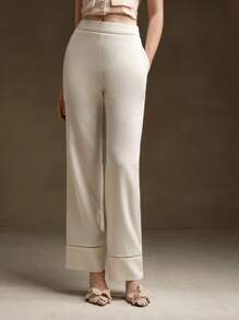 Anewsta Women Wide Leg Patchwork Casual Pants - White - View 3