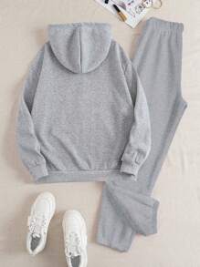 INAWLY 2pcs Women's Letter Print Hoodie Top And Drawstring Casual Pants Set Fall Cloth For Women