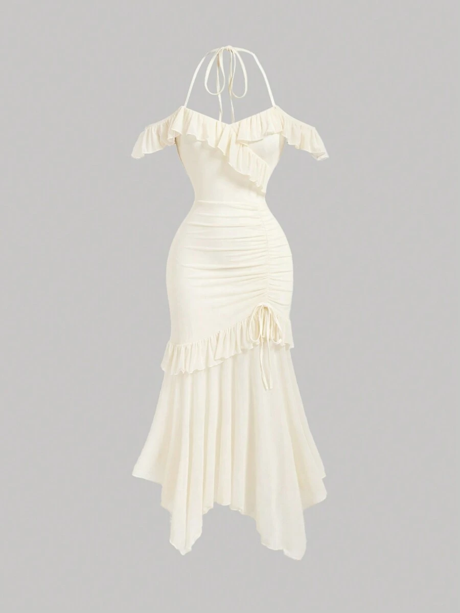 SHEIN MOD Women's Knitted Apricot Dress,White Women Dresses,Fall Dresses