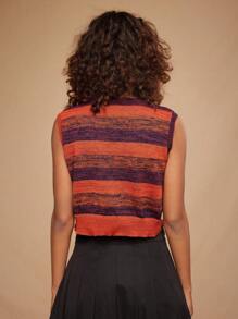 Forever 21 Women's Spring & Summer Striped V-Neck Cropped Casual Sweater Vest Fall Rapper Halloween Fall Women Tops Fall Women Women Cardigans Halloween Sweater Christmas Sweater - Multicolor - View 3