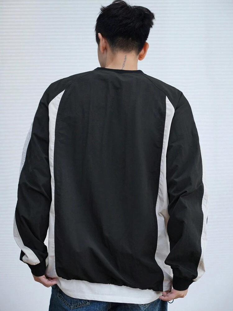 Men's Letter Print Patchwork Sweatshirt, Autumn Back To School
