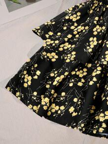 SHEIN Unity Kỳ nghỉ hè Váy hở lưng cổ hoa Ditsy - màu đen - Xem 4
