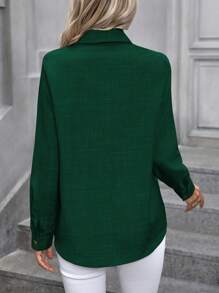 EMERY ROSE Camisa casual de manga larga con cierre de botones delantero para mujer, Blusas de manga larga - Verde Oscuro - Ver 2
