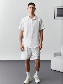 Manfinity Homme Men's Summer Printed Short Sleeve Shirt And Shorts Casual Suit - White - View 4