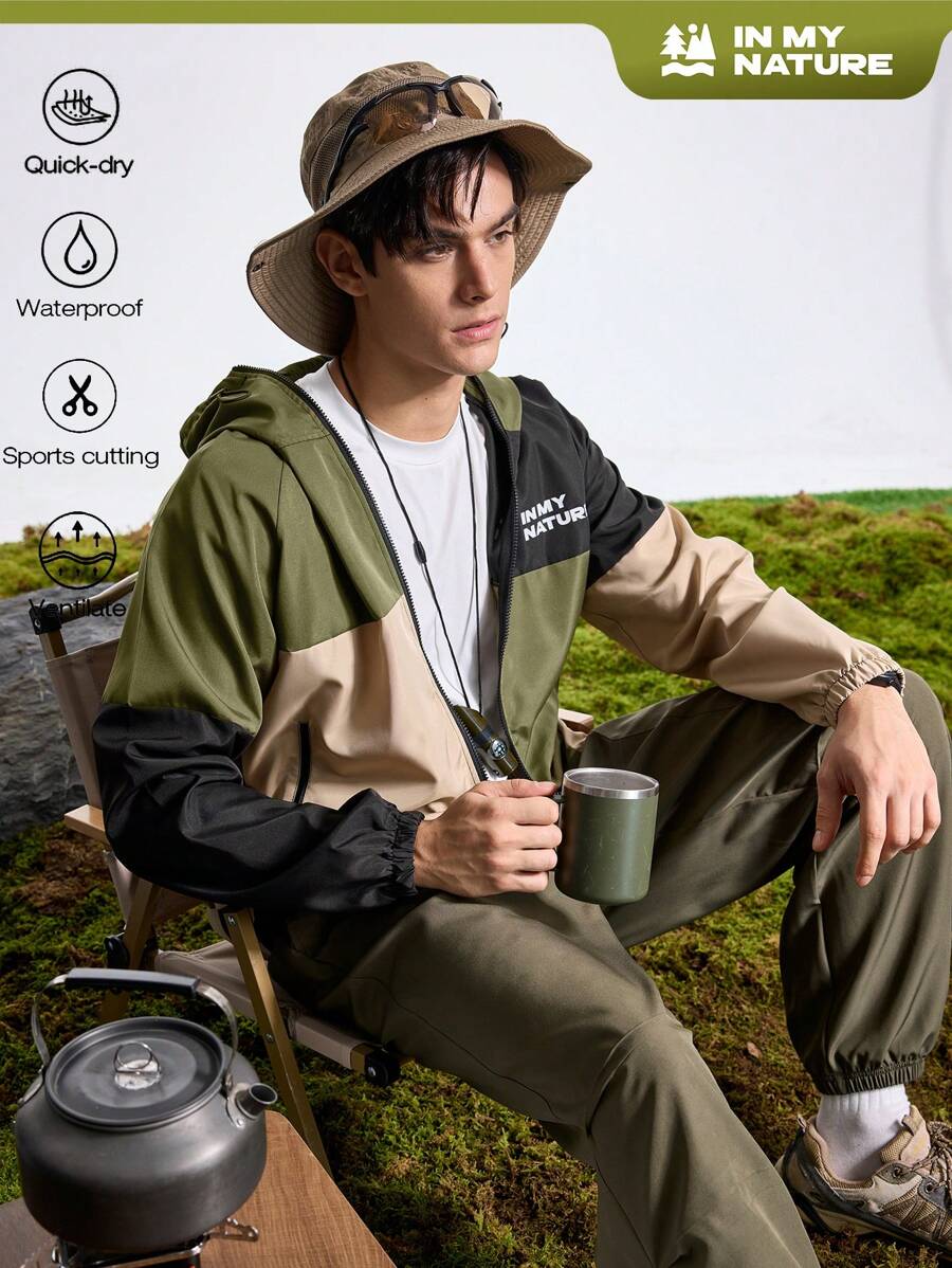 In My Nature Hooded Color Block Zipper Casual Outdoor Jacket With Long Sleeves - Multicolor - View 1