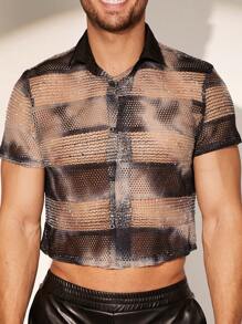 FeverCity Men's Jacquard Mesh Loose Fit Short Sleeve Shirt, Suitable For Summer - Multicolor - View 3