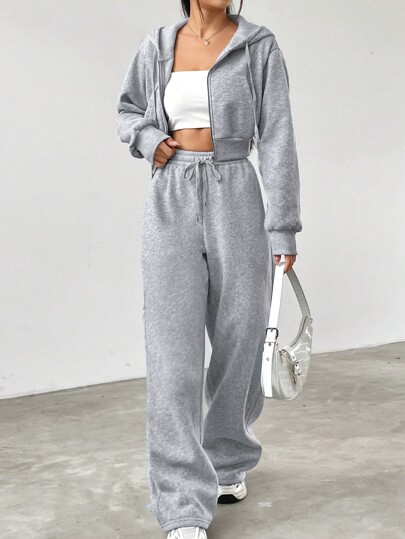 SHEIN EZwear 女性用 グレー パーカー付き 2点セット | SHEIN JAPAN