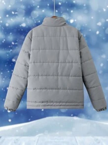 青少年男孩厚条纹棉服外套，冬季 - 灰色 - 查看 2