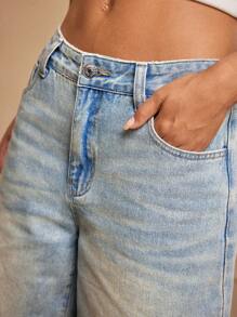 Forever 21 Quần Jeans Ngắn Ống Rộng/Ống Thẳng Cạp Thấp Cổ Điển Cho Nữ Mùa Hè, Thu & Đông Màu Xanh Nhạt Đã Giặt - trắng - Xem 5