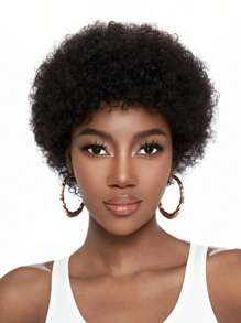 Short Afro Curly Pixie Cut Human Hair Wig 1B Real Affordable Hair Replacement Wig Cheap Daily Use Wig For Beginner Friendly Wear To Go Natural Black Color