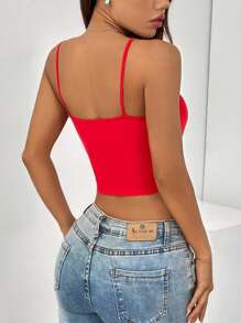 Roamenne Roamenne Women's Summer Fashion Slim Fit Cropped Camisole Top With 3D Flower Decoration - Red - View 2