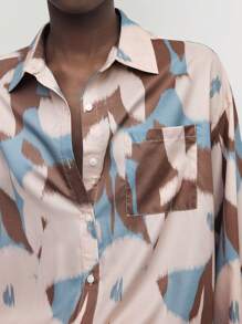 BizChic 女士印花长袖衬衫，百搭款式，适合都市通勤、办公室、商务休闲场合，优雅女士正式上衣 - 彩色 - 查看 4