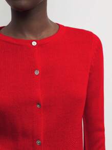 BizChic Áo len cardigan dệt kim màu trơn thanh lịch cho nữ, trang phục mùa thu đỏ cổ điển cho nữ Áo len đỏ Áo len dài tay màu đỏ - Đỏ - Xem 8