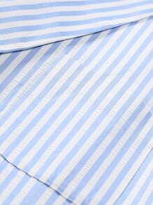 Manfinity Mode Men's Spring/Fall Lapel Neck Striped Long Sleeve Suit Jacket And Pants Set - Blue and White - View 4