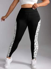 Rhythm Era Pantalones deportivos y de yoga elásticos de talla grande con estampado de leopardo y patchwork - Negro - Ver 6