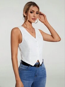SHEIN Tall 女款幾何圖案西裝背心，適合高個女性 - 白色 - 查看 8