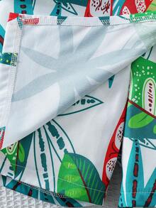 2 piezas/Conjunto Blusa verde con textura y hombros descubiertos y pantalones palazzo con estampado total para niña preadolescente, conjunto de vacaciones de verano - Verde - Ver 6