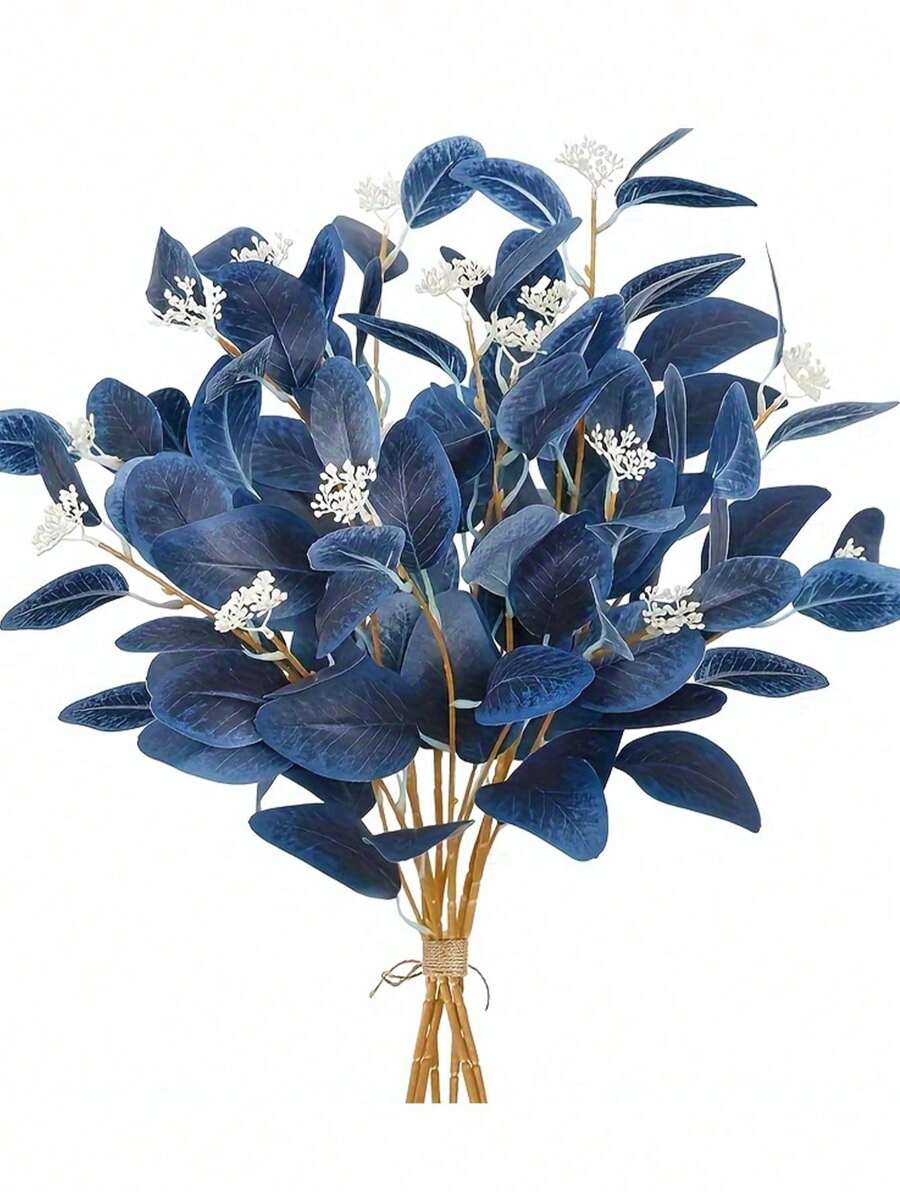 Artificial Eucalyptus Stems Navy Blue Artificial Flower Silver Dollar