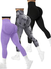 Easithlete Mallas sin costuras y elásticas para uso diario para mujeres - Morado - Ver 5
