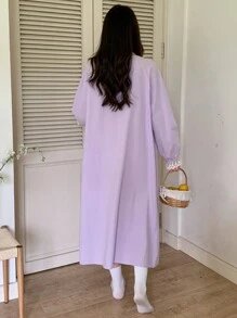 DAZY Romantic Lace Patchwork Bowknot Ruffle Hem Nightgown Pajama - Purple - View 2