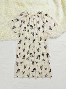 Women Floral All Over Print Loungewear Dress - Multicolor - View 2