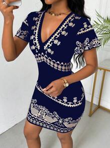 VaVaBold Trang phục thường ngày đi nghỉ in họa tiết cổ điển dành cho nữ - Xanh đậm - Xem 6