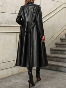 SHEIN Clasi Women Solid Color Long Trench Coat, Autumn