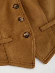 SHEIN Unity Women's Solid Color Minimalist Suede Fleece Vest, Autumn & Winter - Brown - View 3