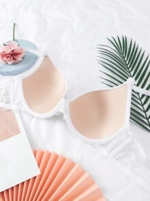 2pcs Women's Lace Patchwork Lightweight Lined Wireless Comfortable Breathable Bra Set - Multicolor - View 8