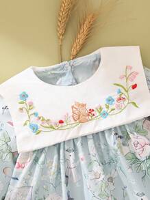 SHEIN 女婴可爱兔子印花长袖连衣裙，春夏 - 彩色 - 查看 3