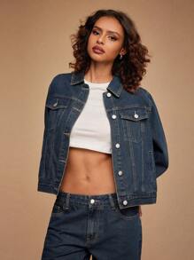 Forever 21 深蓝色洗水牛仔夹克 - 藍色 - 查看 9