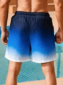 Manfinity Sport Corelite Boyfriend Style Men's Drawstring Gradient Color Sport Shorts With Pockets, Casual Daily Wear - Multicolor - View 2