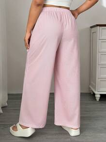 SHEIN EZwear Plus Size Spodnie w różowe i białe paski na co dzień