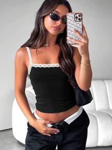 INAWLY Women's Lace Trim Camisole Backless Slim Solid Simple Casual Tank Top - Multicolor - View 5