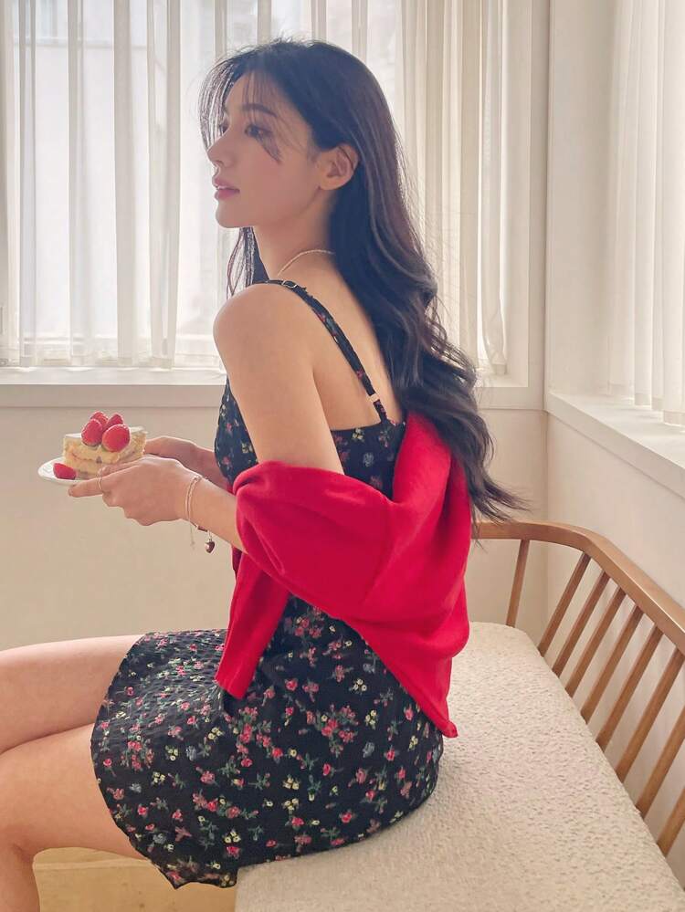Women Ditsy Floral Spaghetti Strap Mini Dress