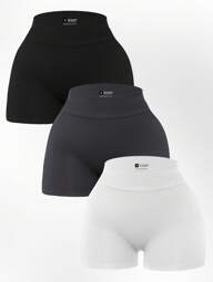 Seamluxe SHEIN Sport Women's Solid Color High-Waisted Everyday Workout ShortsWomen Sweat Short, Gym Short, Biker Short