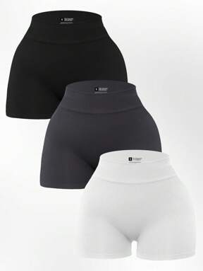 Easithlete 3 PCS  Women's Solid Color High-Waisted Everyday Workout ShortsWomen Sweat Short, Gym Short, Biker Short