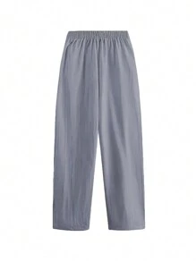 Plus Size Women's Solid Color Simple Casual Pants - Grey - View 2